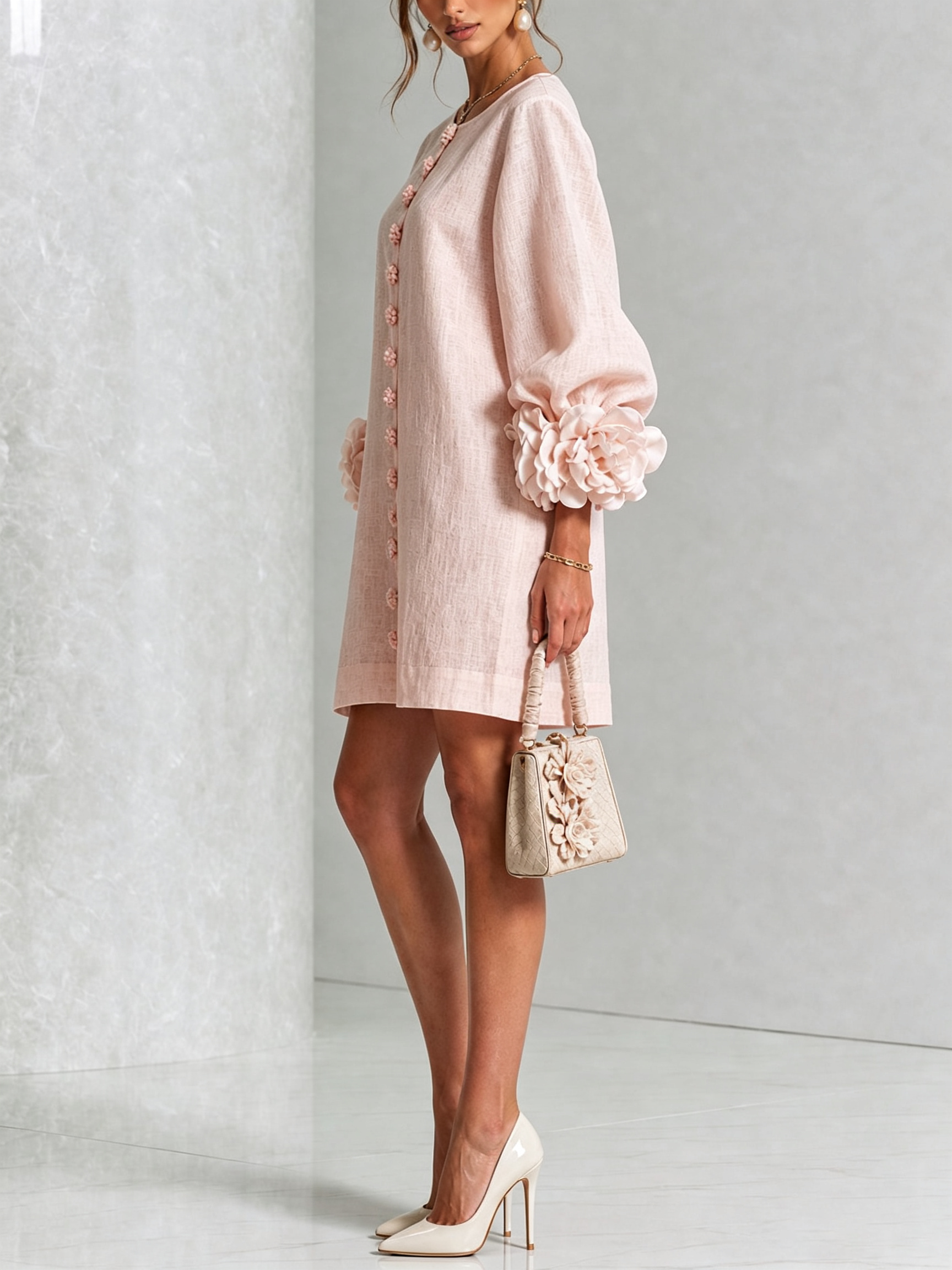 Rosalie | Robe Courte en Lin à Manches Bouffantes