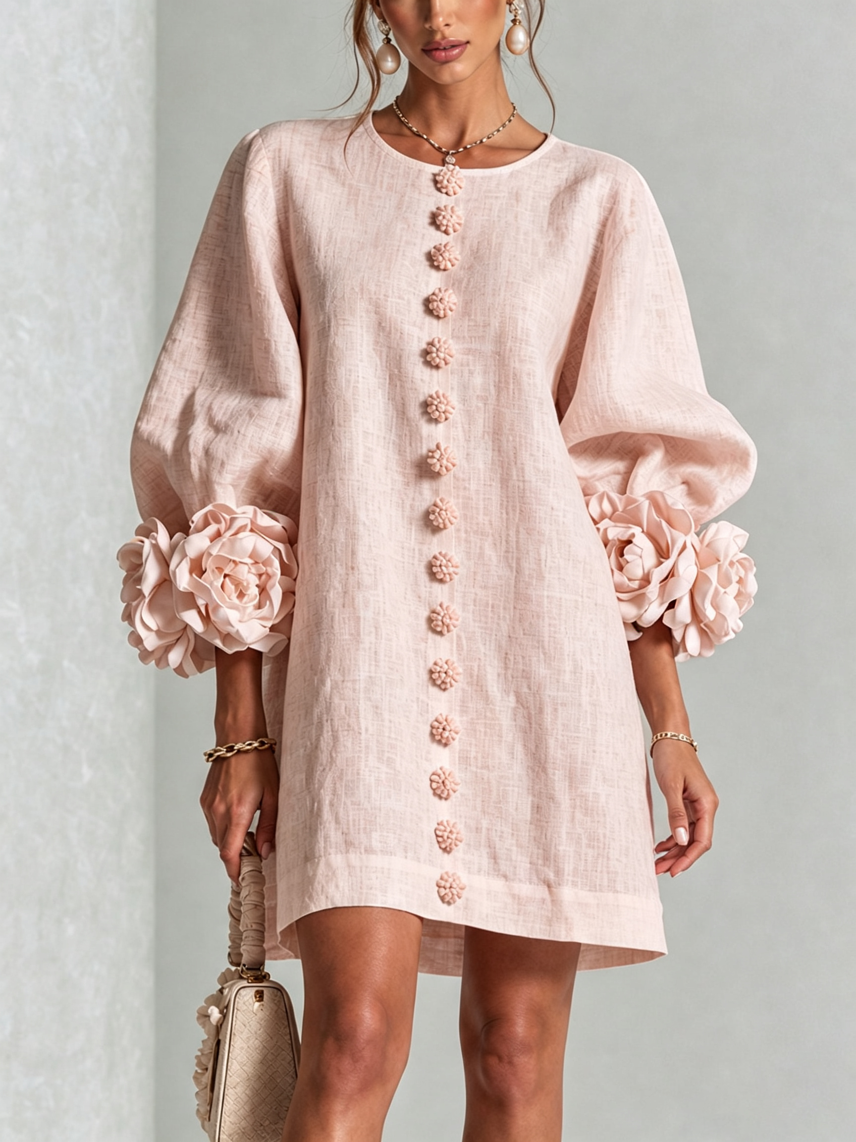 Rosalie | Robe Courte en Lin à Manches Bouffantes