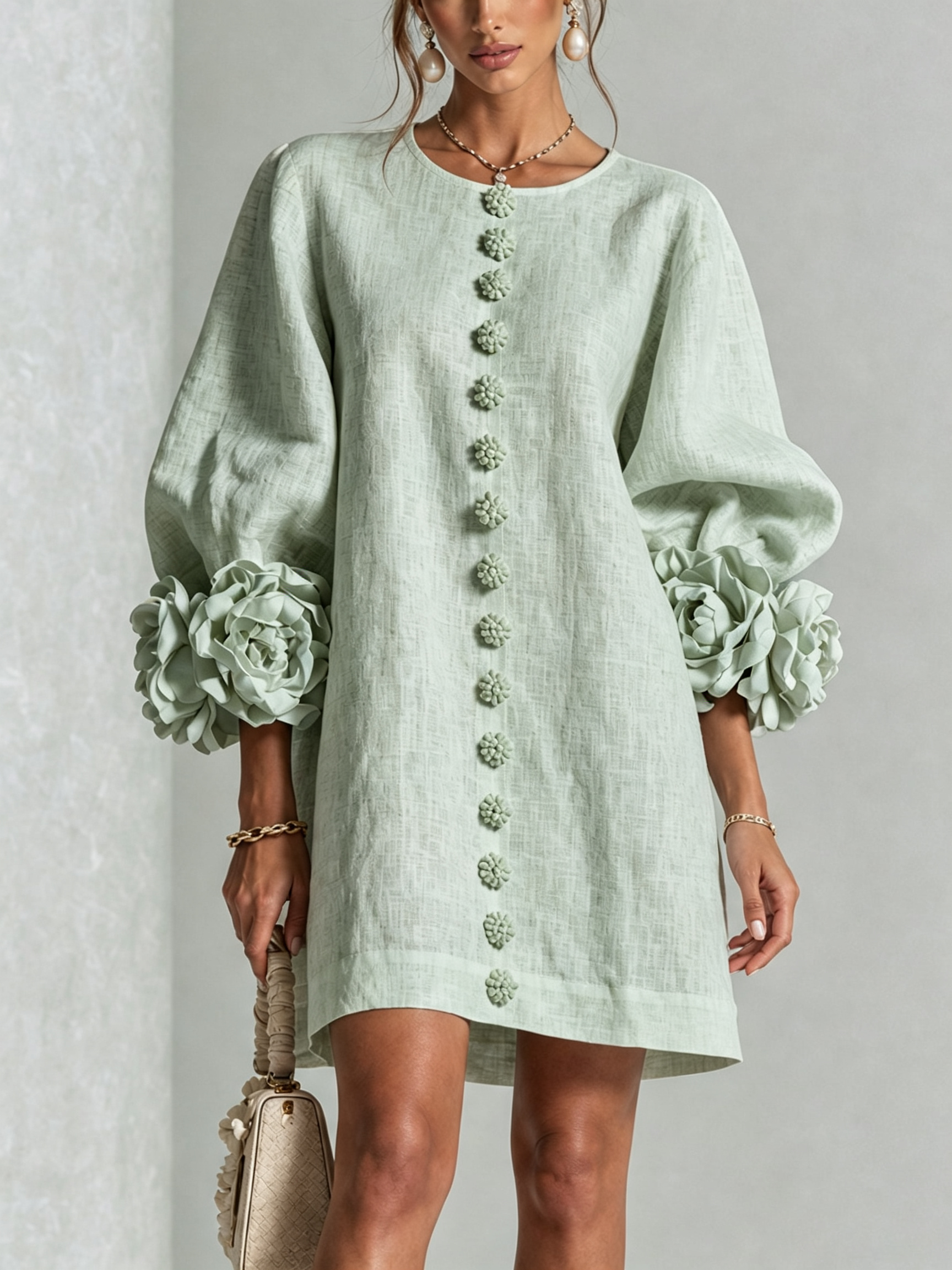 Rosalie | Robe Courte en Lin à Manches Bouffantes