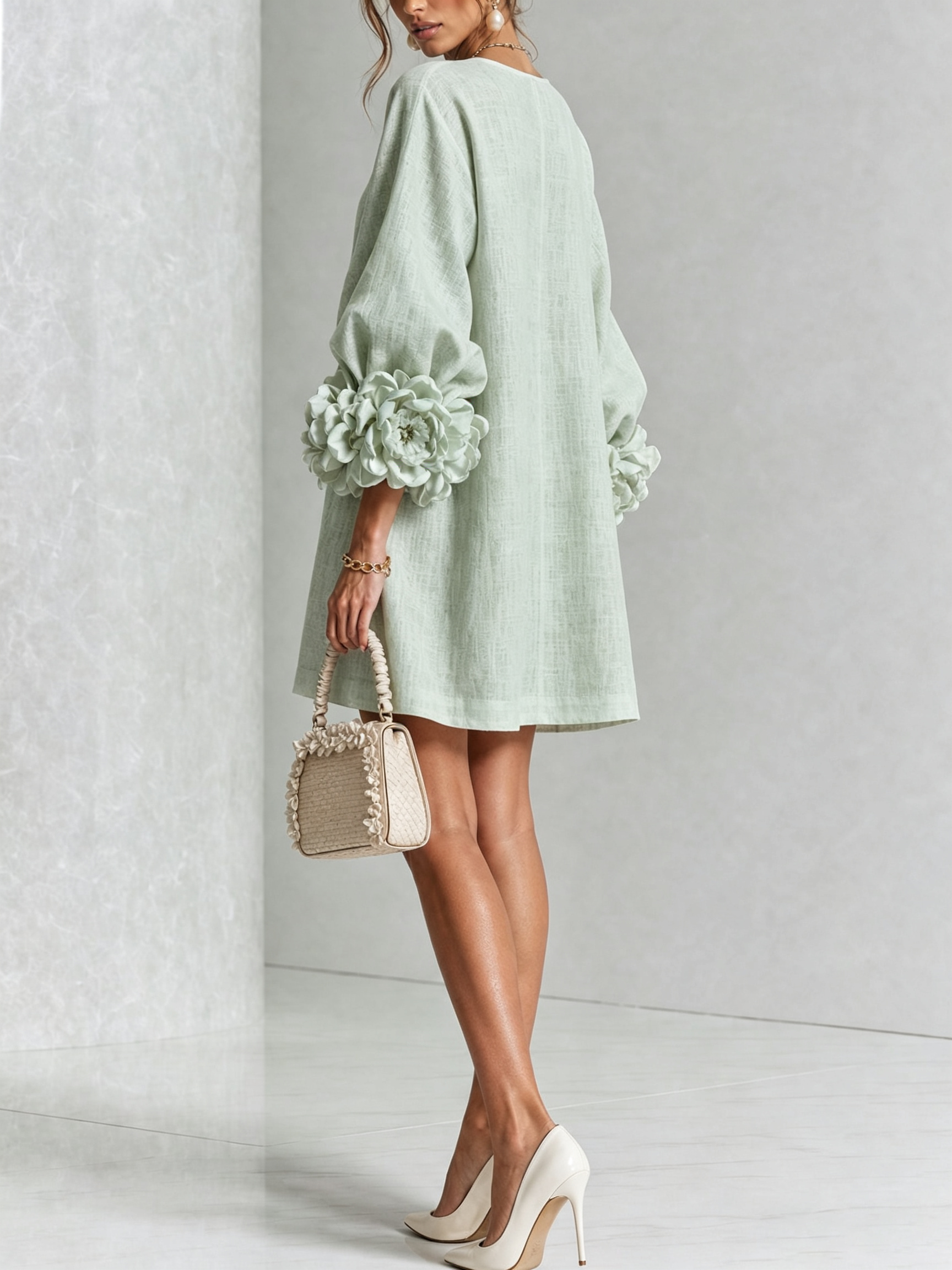 Rosalie | Robe Courte en Lin à Manches Bouffantes