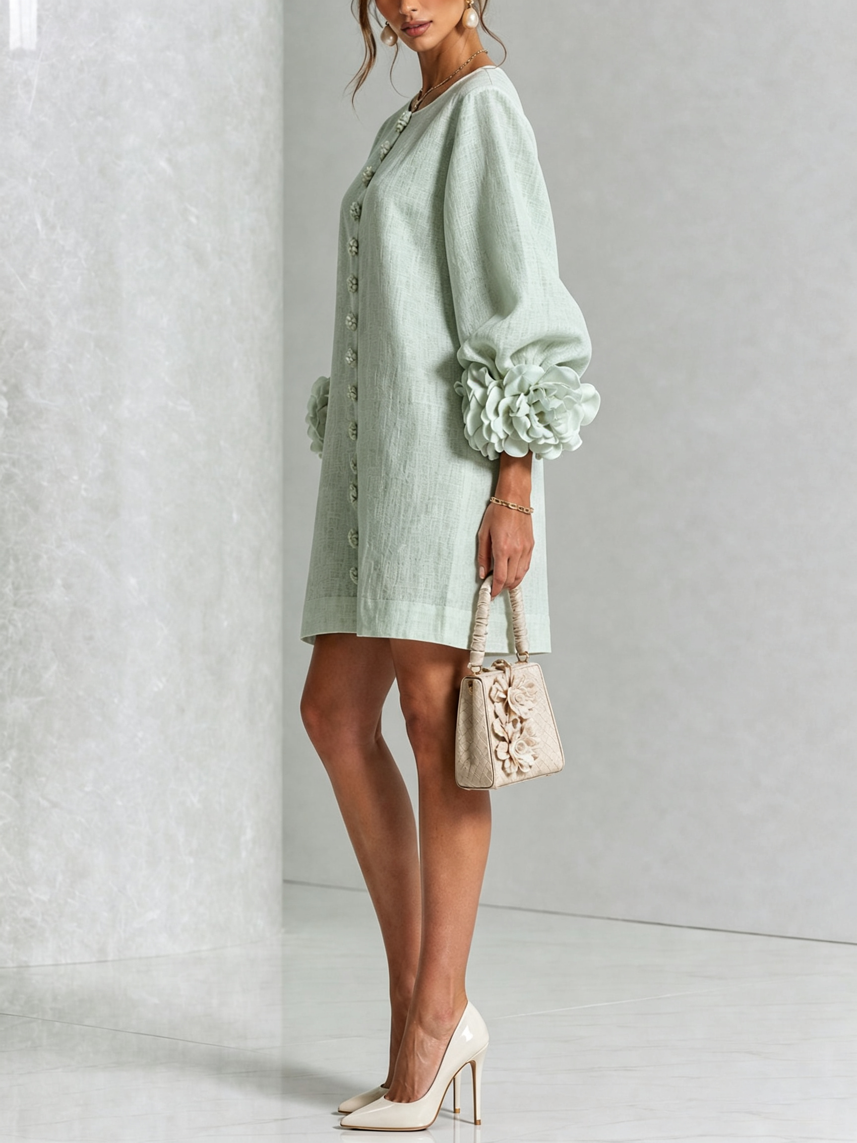 Rosalie | Robe Courte en Lin à Manches Bouffantes