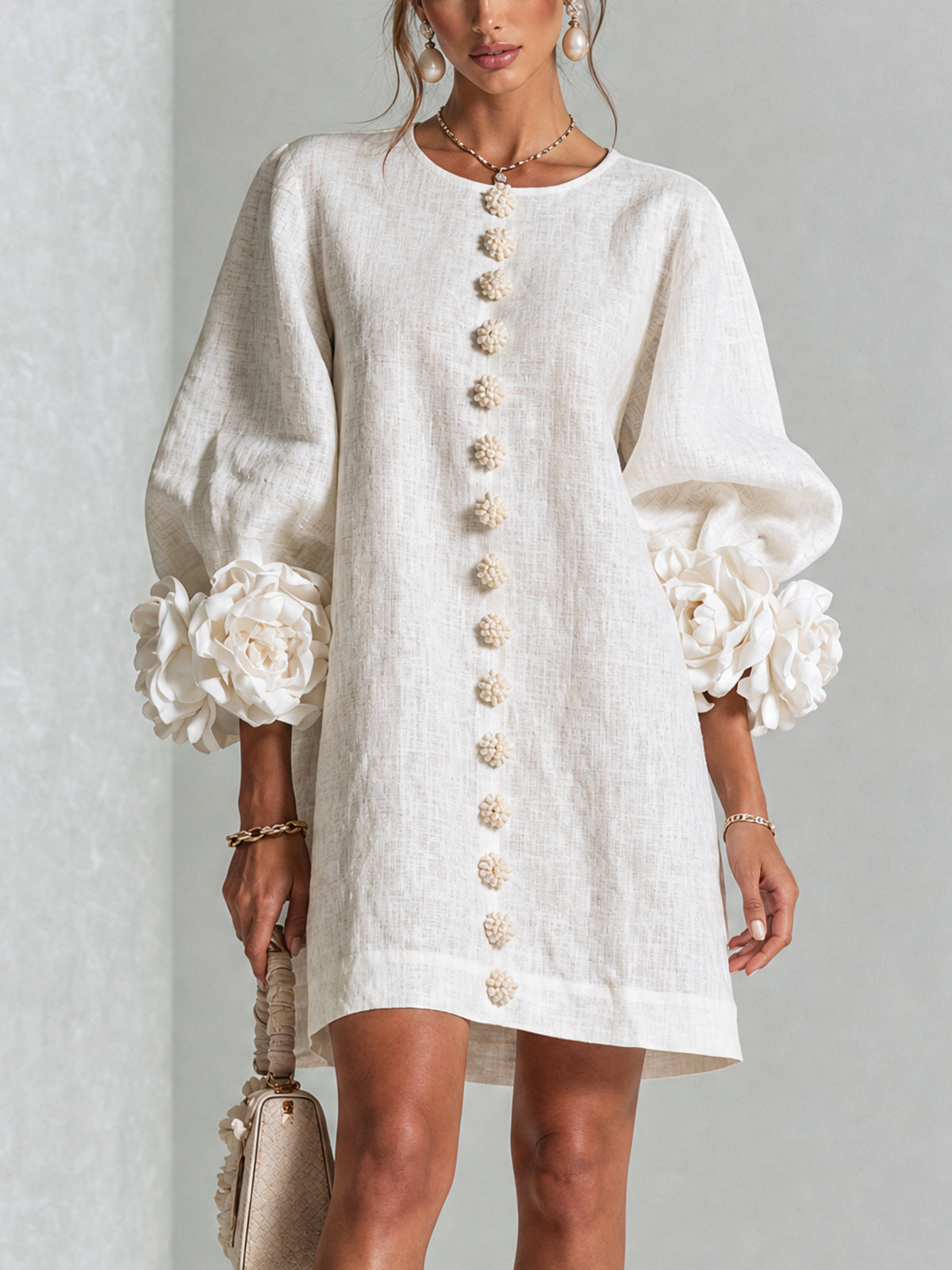 Rosalie | Robe Courte en Lin à Manches Bouffantes