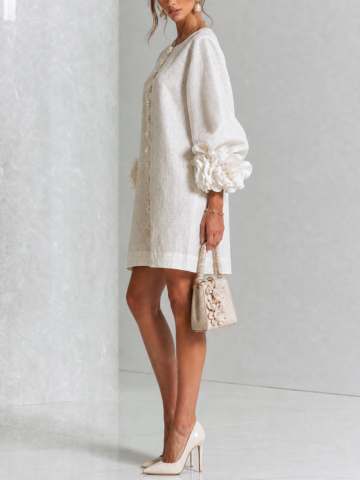 Rosalie | Robe Courte en Lin à Manches Bouffantes