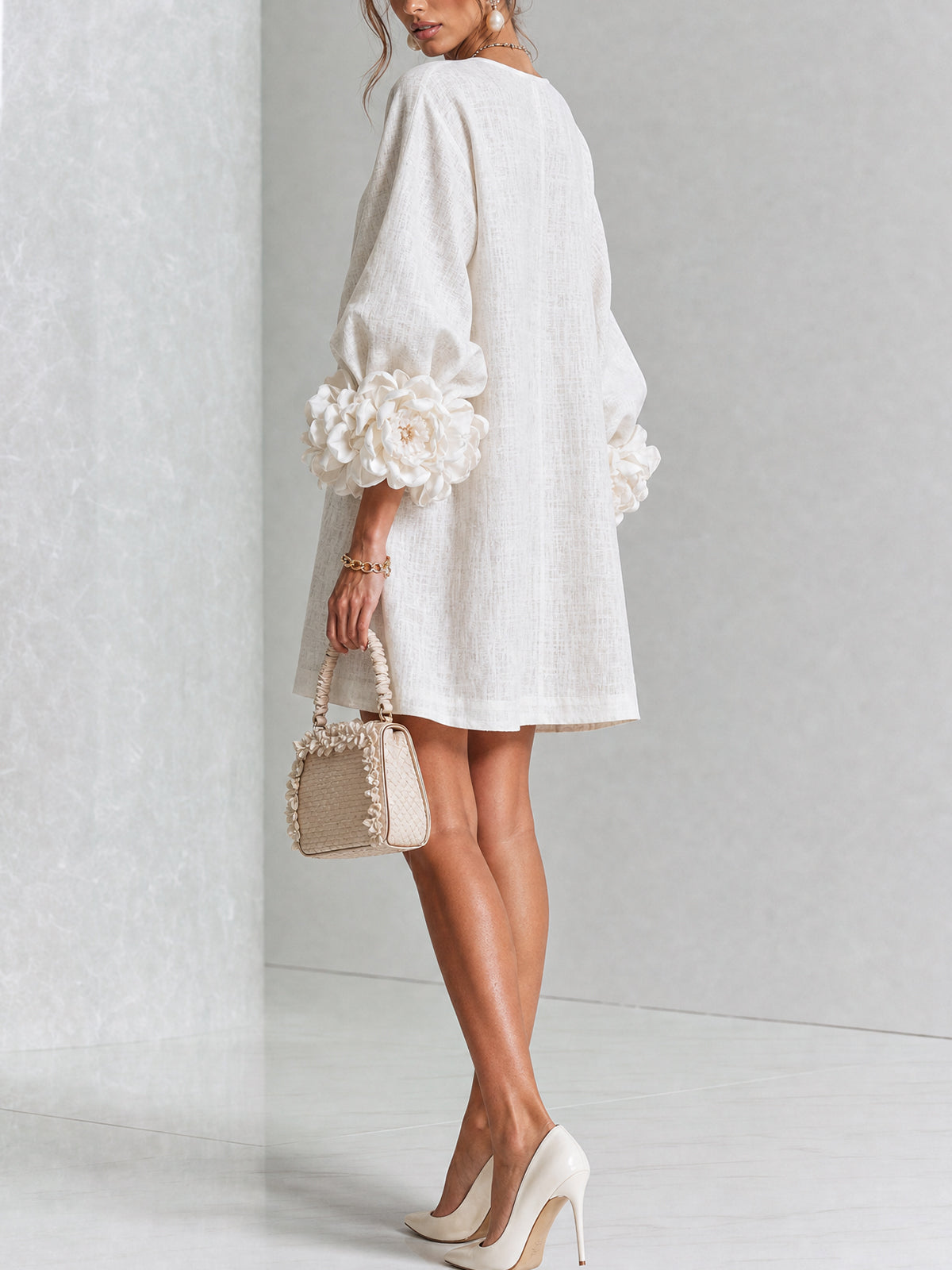 Rosalie | Robe Courte en Lin à Manches Bouffantes