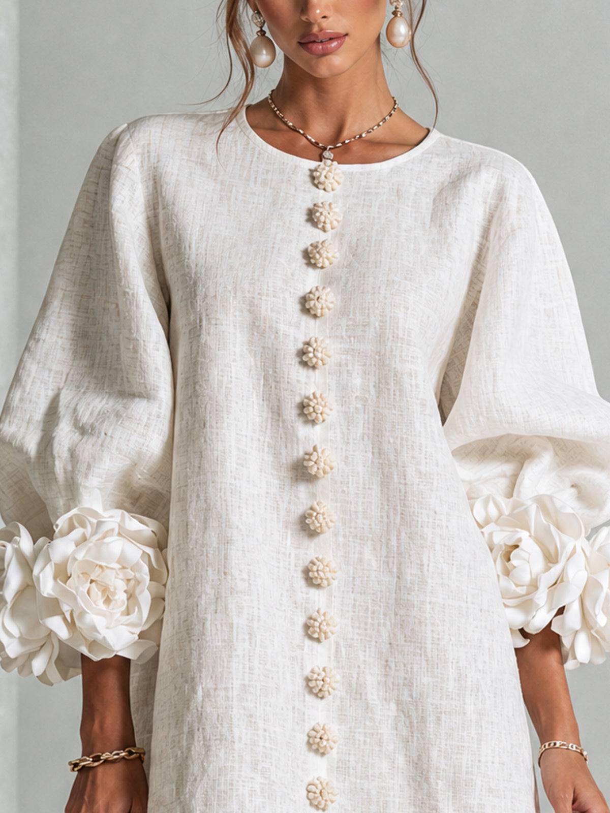 Rosalie | Robe Courte en Lin à Manches Bouffantes