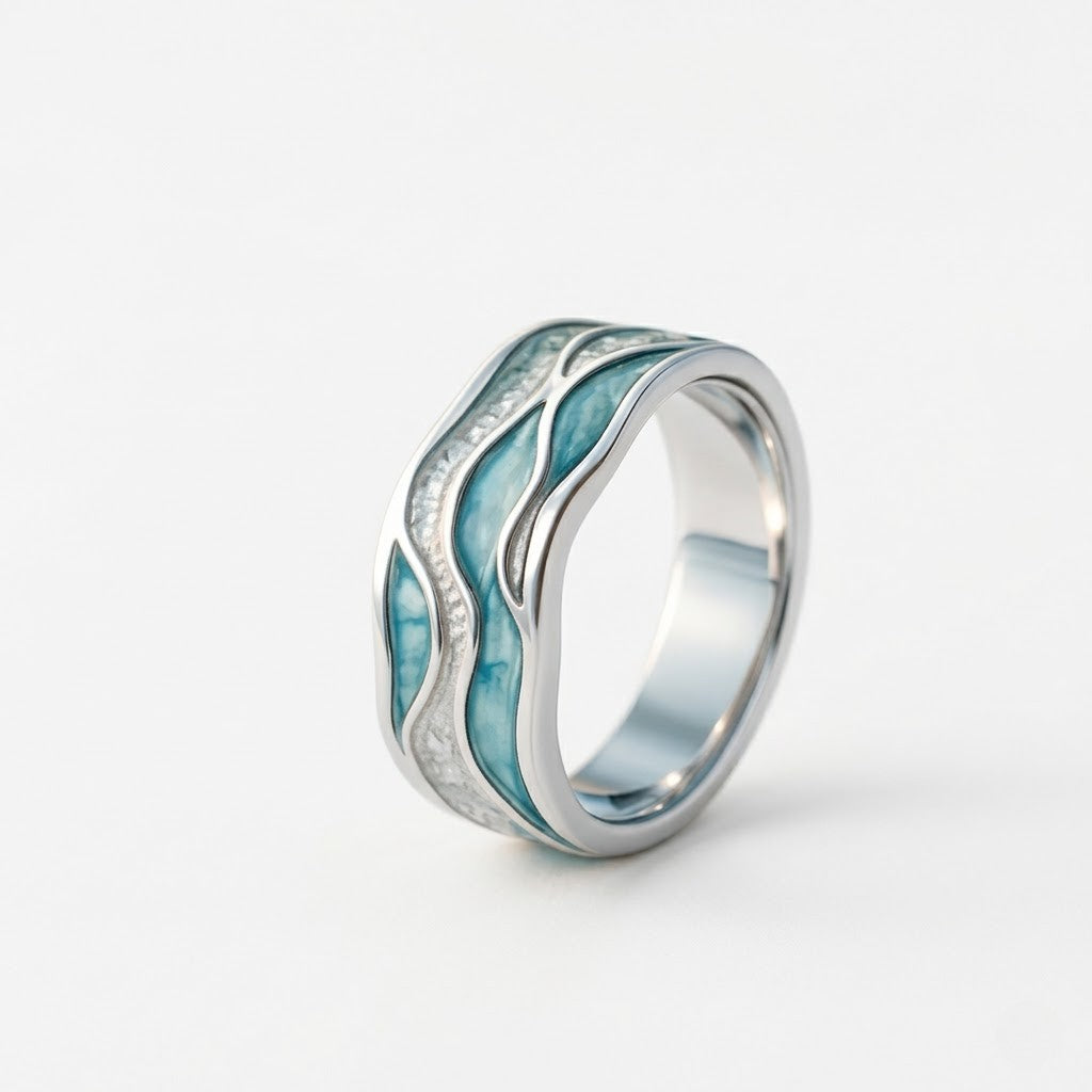 Bague Ripple en Argent de Mer Turquoise