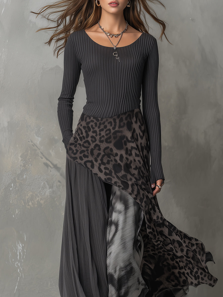Sélène | Robe Fluide Asymétrique à Imprimé Léopard