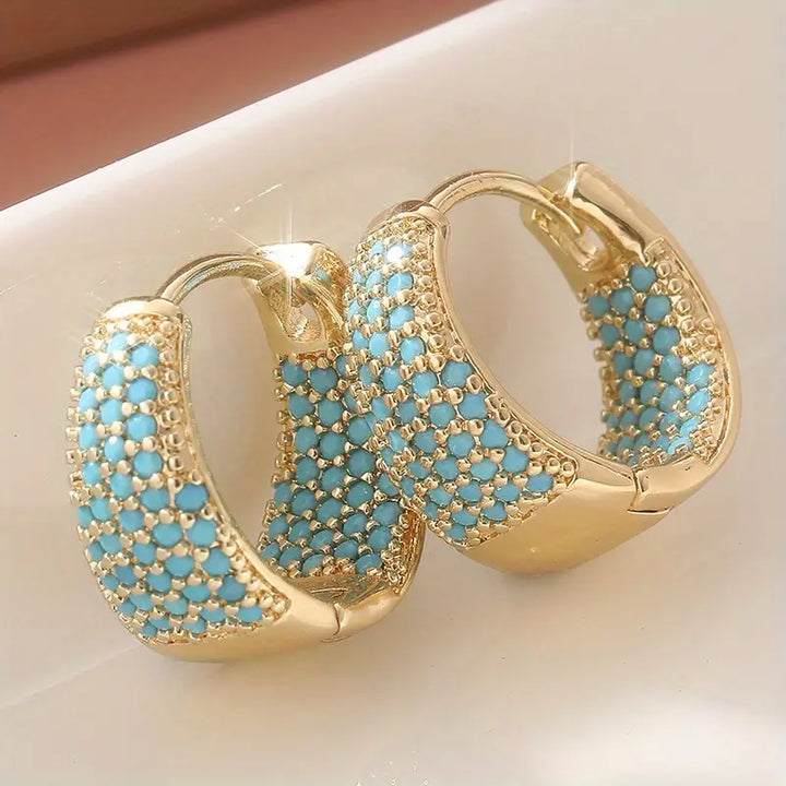 Boucles d'oreilles créoles en perles turquoise ton or | Or