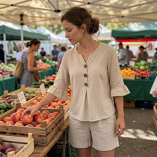 Gisela | Ensemble Deux Pièces Blouse et Short Fluide