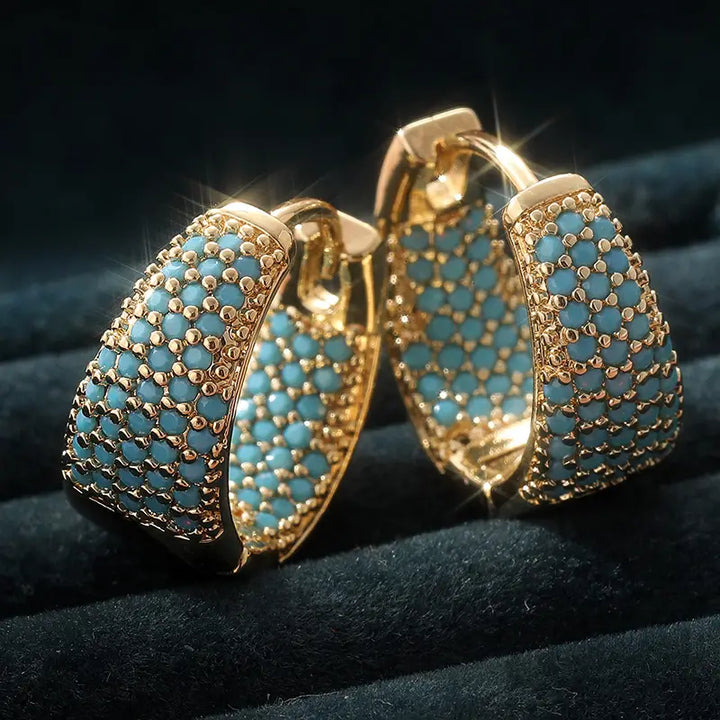 Boucles d'oreilles créoles en perles turquoise ton or | Or
