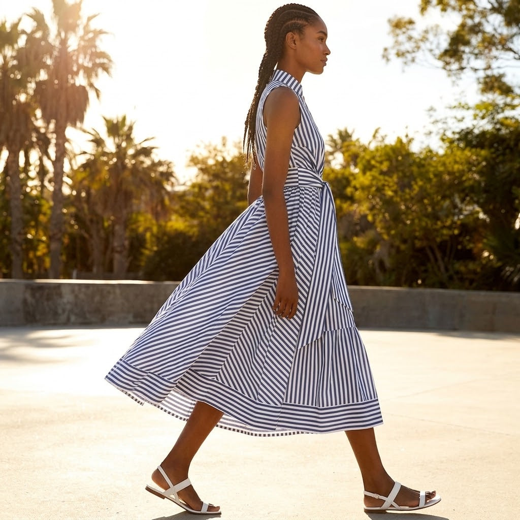 Robe Longue Rayée Élégante