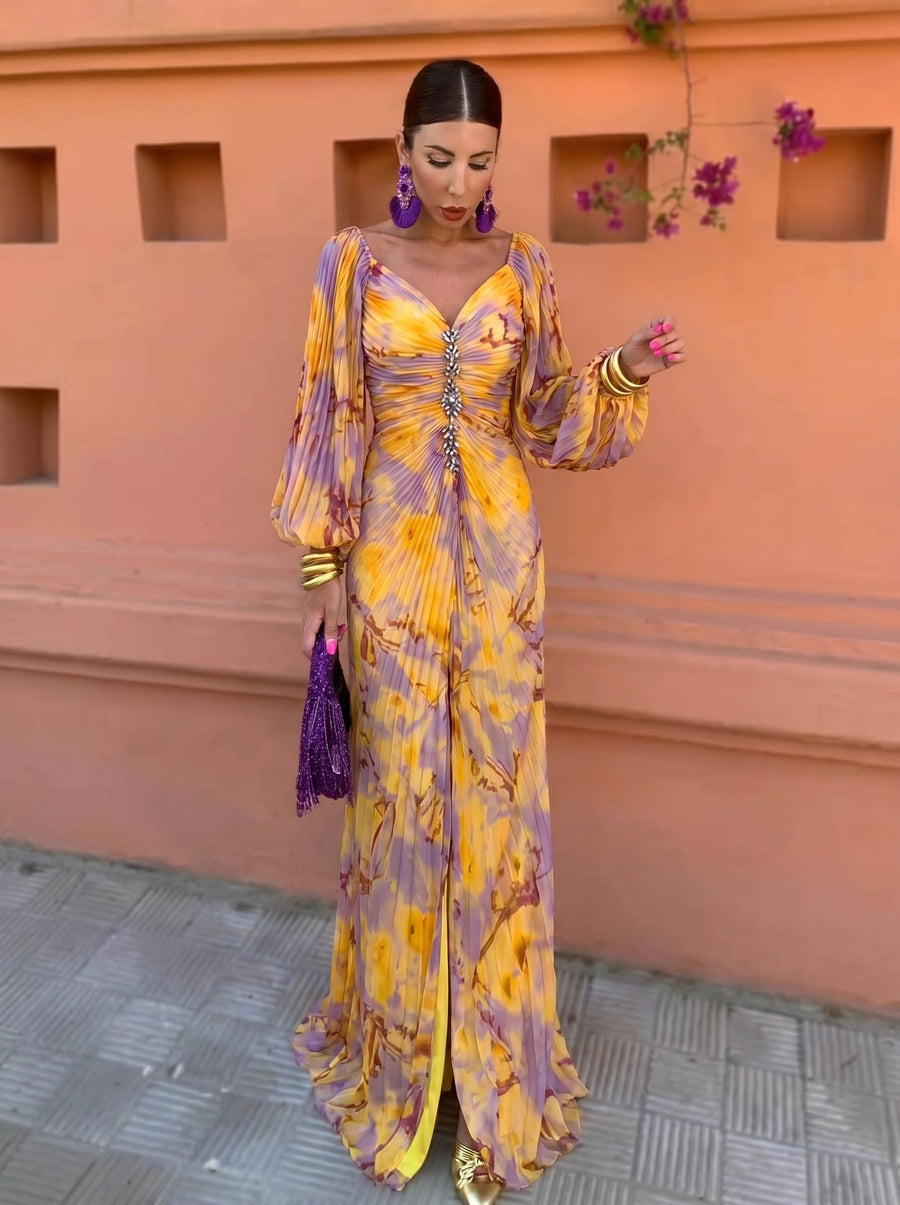 Gregoria™ | Robe Longue Fleurie avec Décolleté Profond