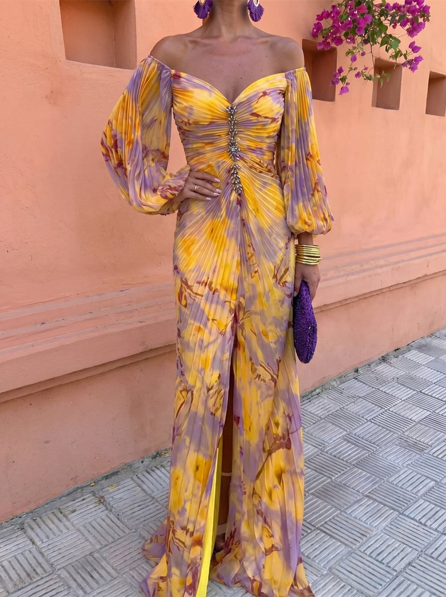 Gregoria™ | Robe Longue Fleurie avec Décolleté Profond