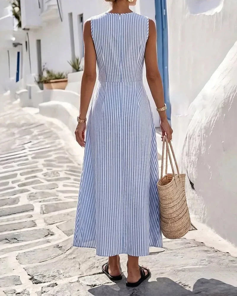 Robe Midi Rayée Bleue et Blanche