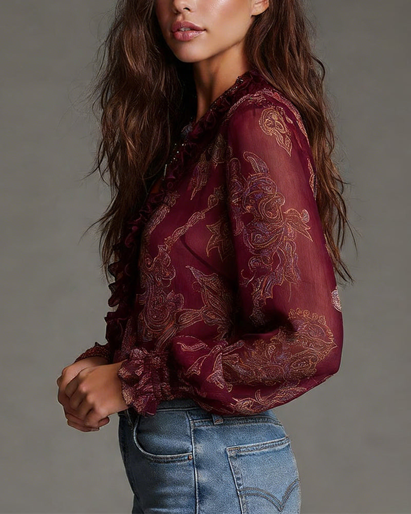 Katie™ | Blouse raffinée à demi-zip et volants