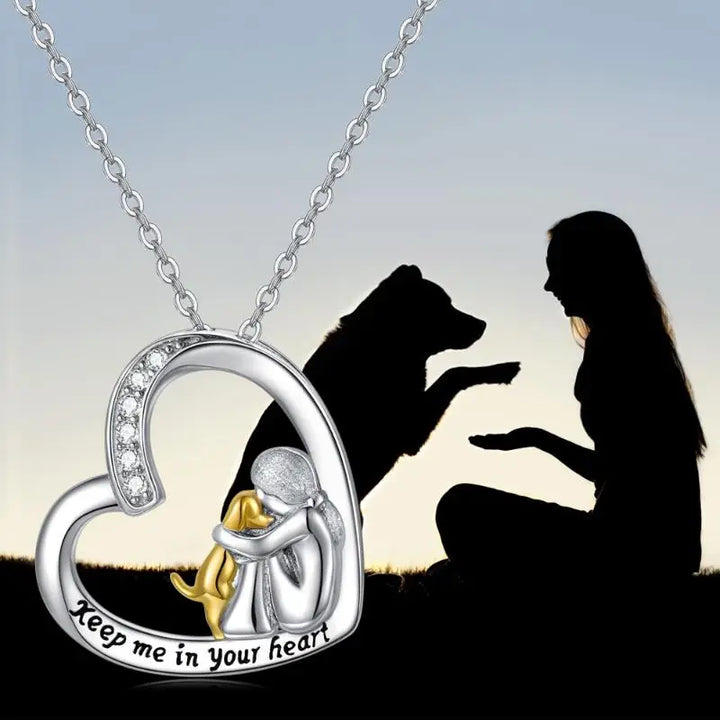 Collier en Argent Sterling 925 – Design Cœur & Chien avec Zirconia