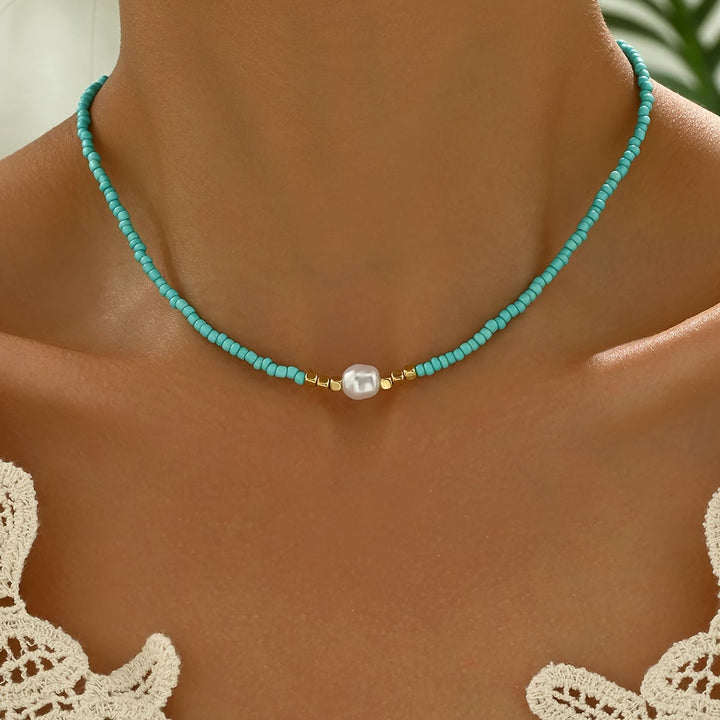 Collier Minimaliste en Turquoise et Perles