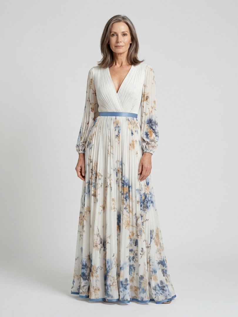 Lavinia | Robe Maxi Fleurie à Manches Longues et Décolleté en V
