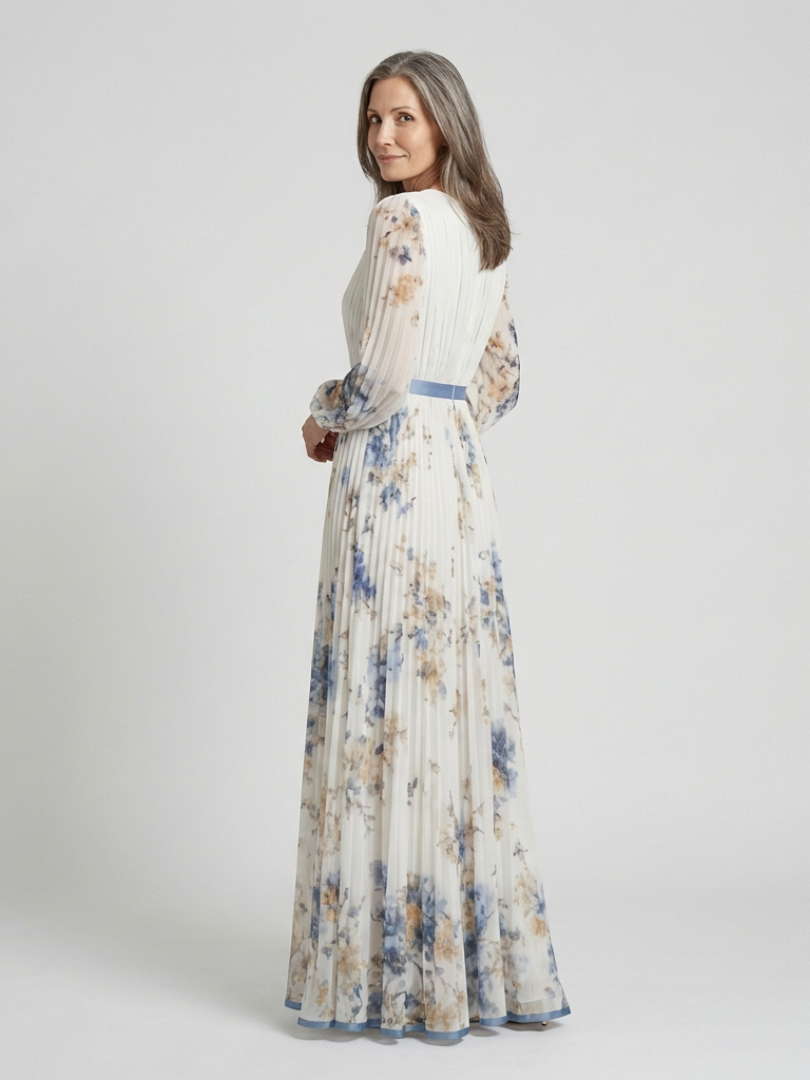 Lavinia | Robe Maxi Fleurie à Manches Longues et Décolleté en V