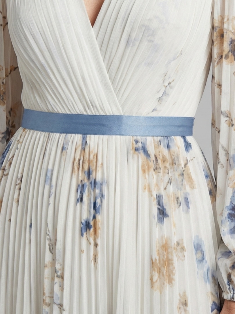 Lavinia | Robe Maxi Fleurie à Manches Longues et Décolleté en V