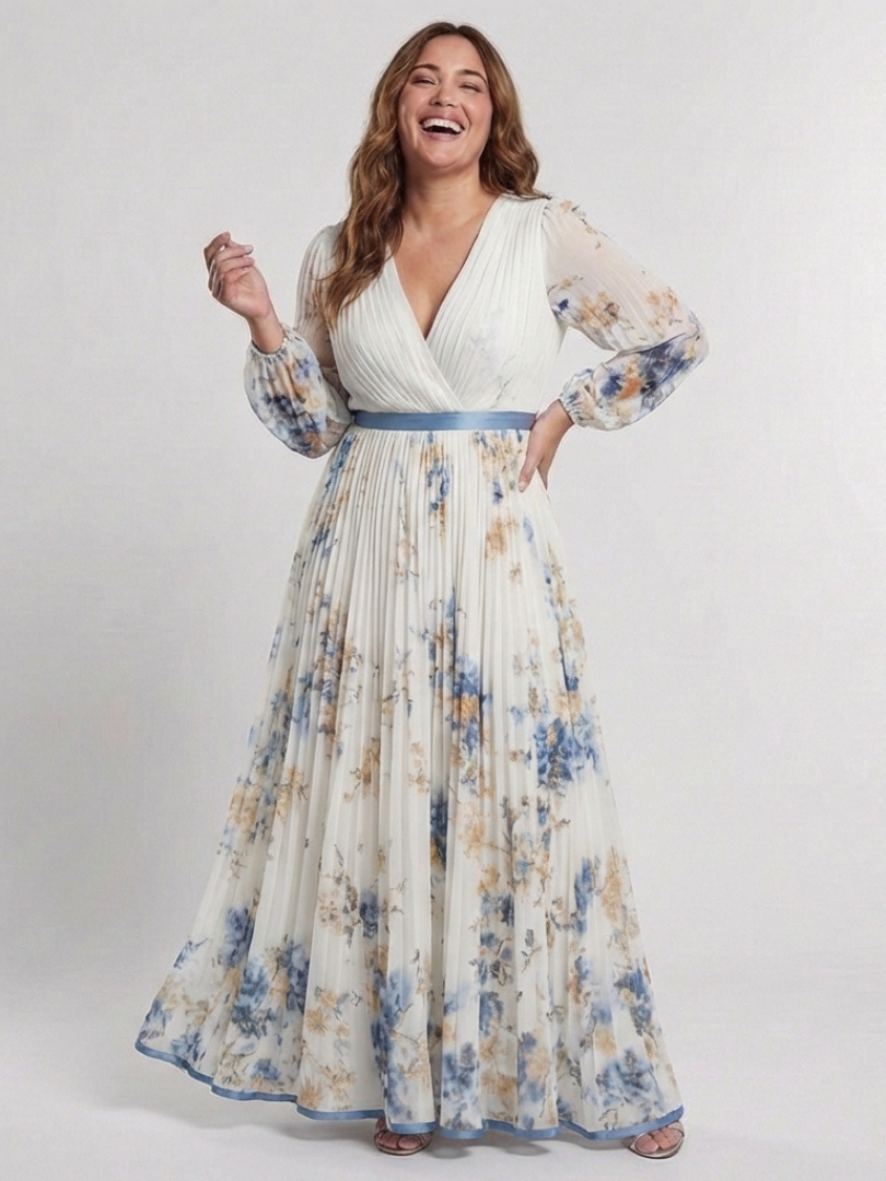 Lavinia | Robe Maxi Fleurie à Manches Longues et Décolleté en V