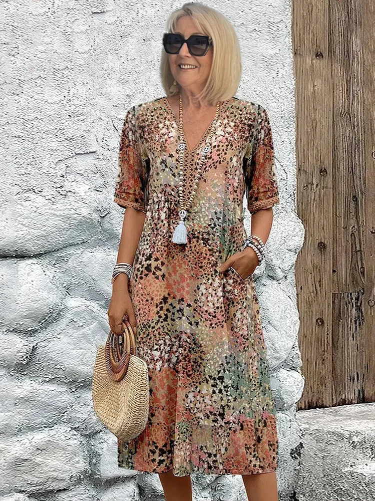 Elara | Robe Midi Imprimée Élégante