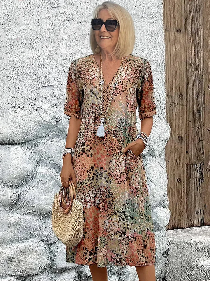 Elara | Robe Midi Imprimée Élégante