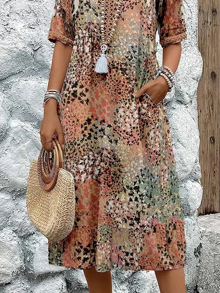 Elara | Robe Midi Imprimée Élégante