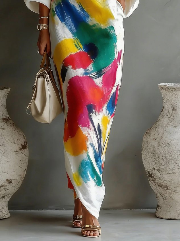 Aurélia | Robe Maxi Asymétrique à Imprimé Artistique
