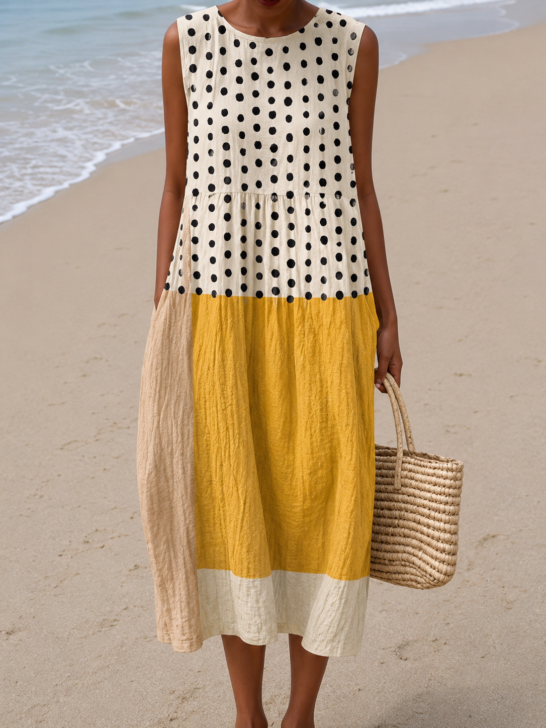 Robe Midi Colorblock à Pois Leah™
