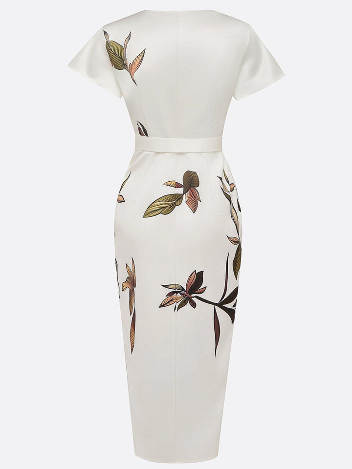 Judy | Robe Midi Satin à Manches Courtes Blanche