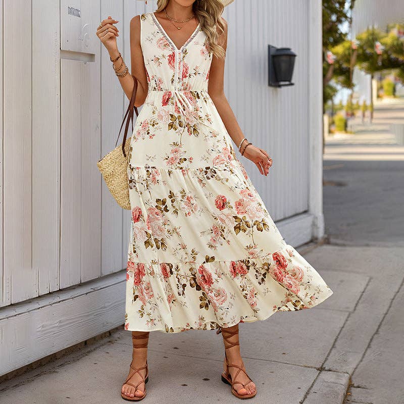 Robe Maxi Sans Manches à Fleurs