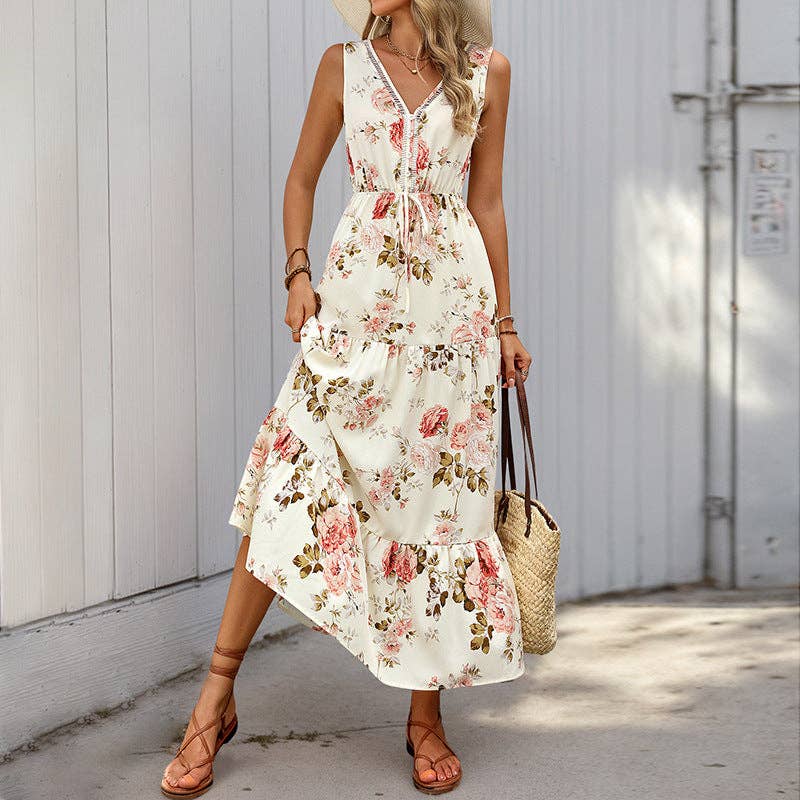 Robe Maxi Sans Manches à Fleurs