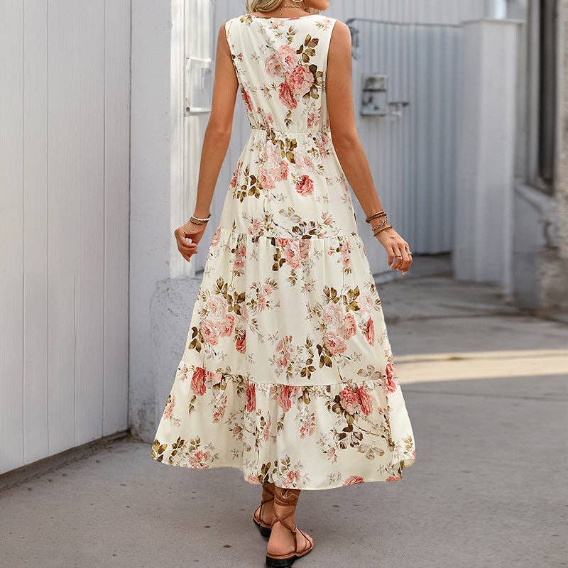 Robe Maxi Sans Manches à Fleurs