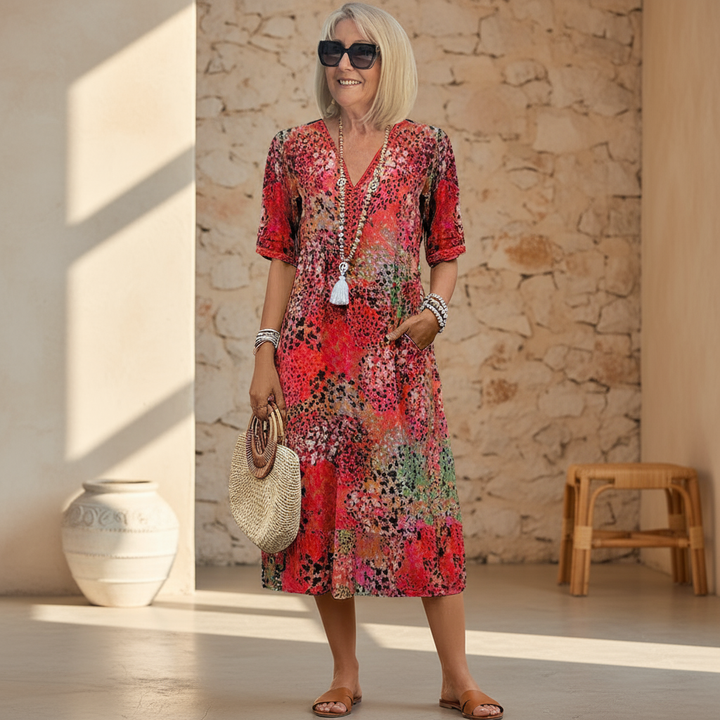 Elara | Robe Midi Imprimée Élégante
