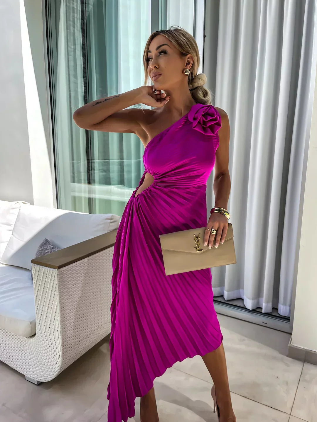 Eya™ | Robe Maxi Élégante à Une Épaule Fleurie