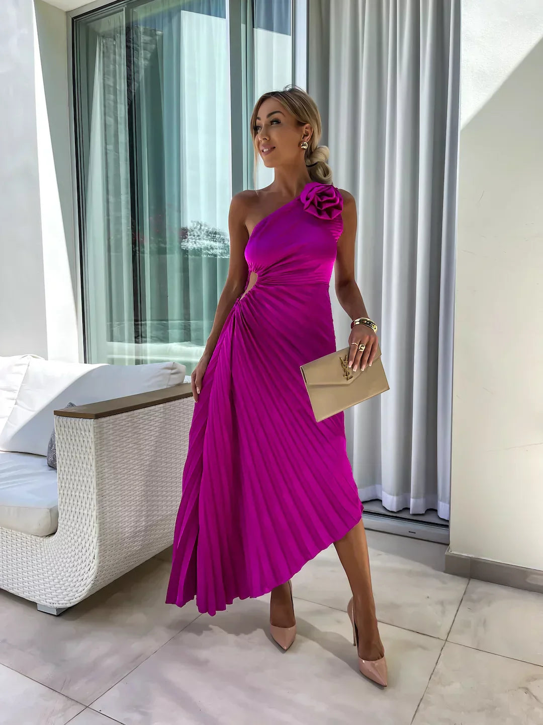 Eya™ | Robe Maxi Élégante à Une Épaule Fleurie
