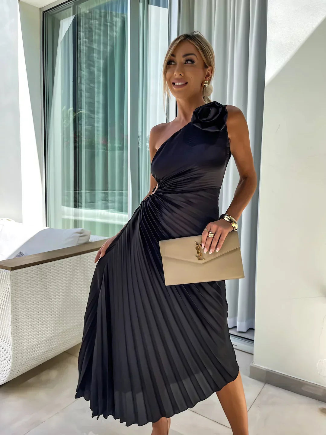 Eya™ | Robe Maxi Élégante à Une Épaule Fleurie