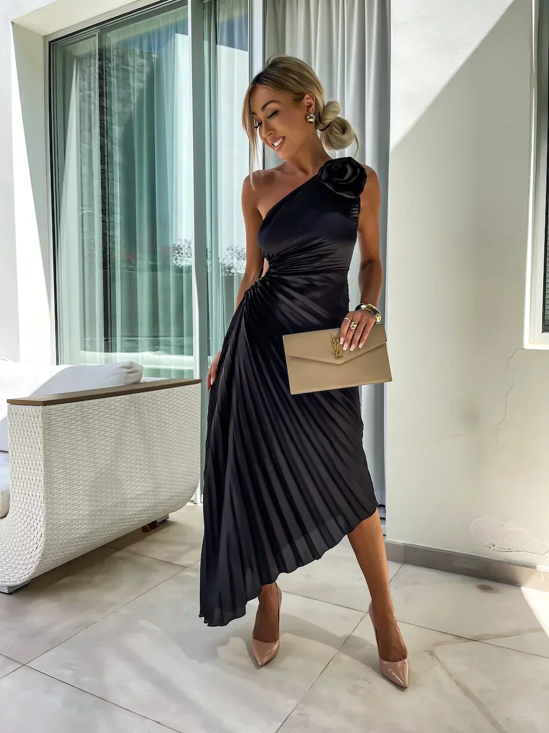 Eya™ | Robe Maxi Élégante à Une Épaule Fleurie
