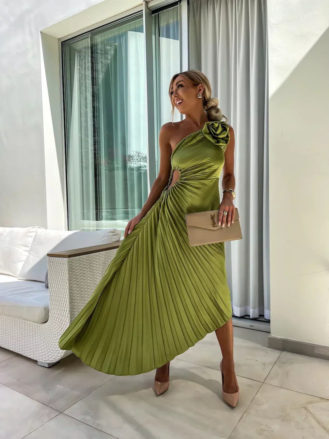Eya™ | Robe Maxi Élégante à Une Épaule Fleurie