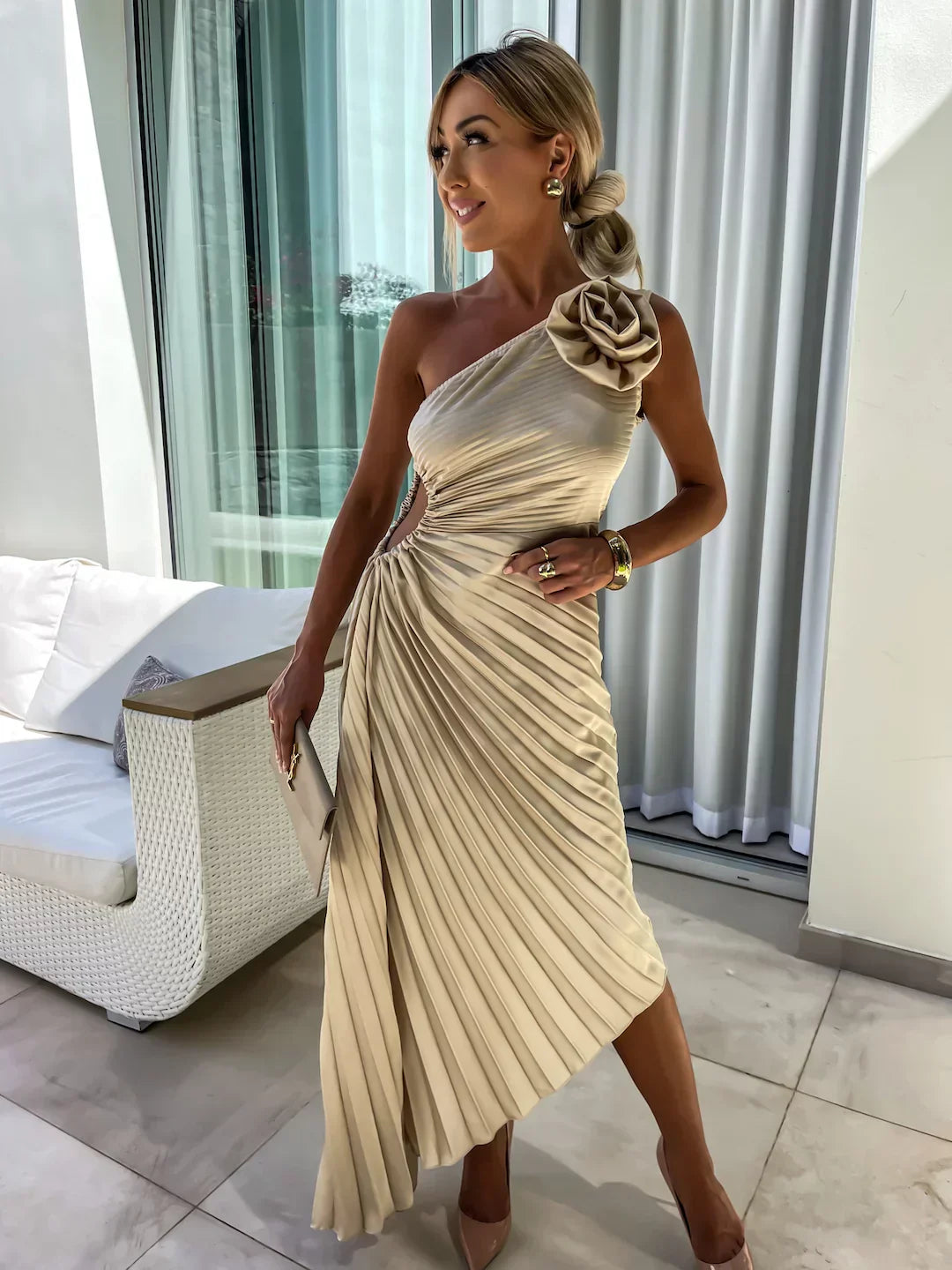 Eya™ | Robe Maxi Élégante à Une Épaule Fleurie