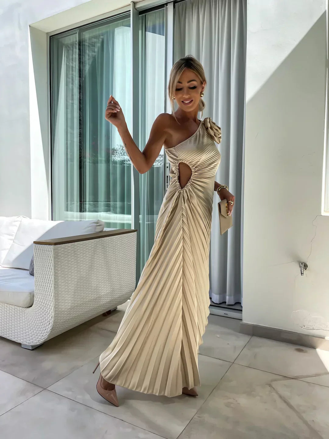 Eya™ | Robe Maxi Élégante à Une Épaule Fleurie
