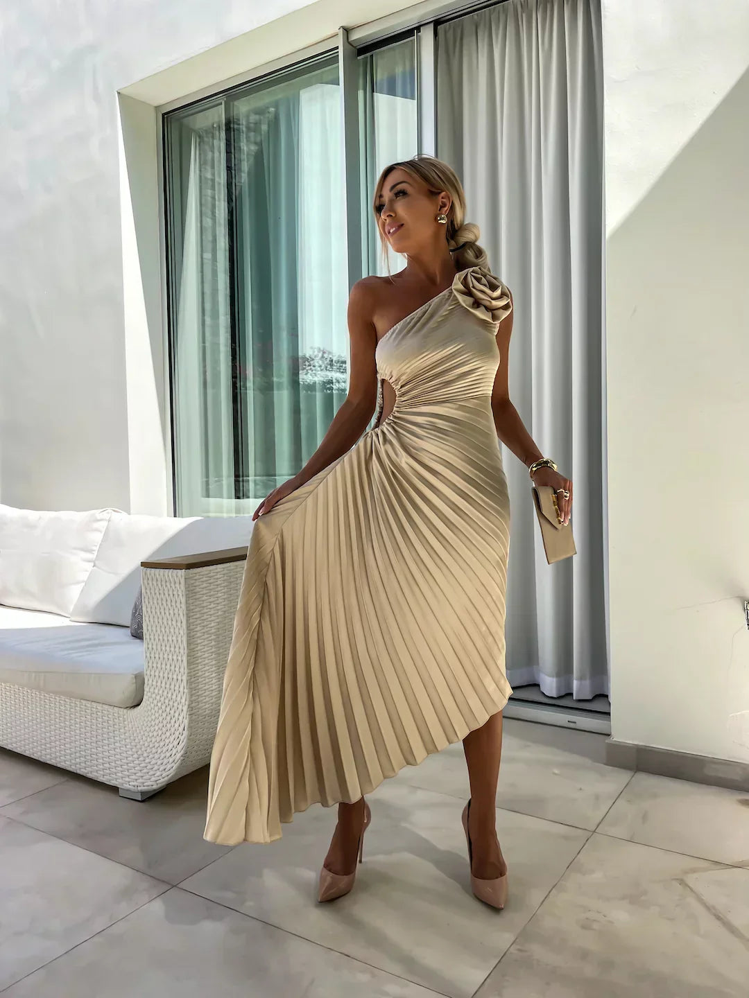 Eya™ | Robe Maxi Élégante à Une Épaule Fleurie
