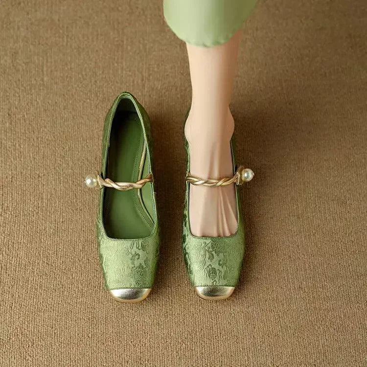 Talons Mary Jane Vintage avec Straps en Perles
