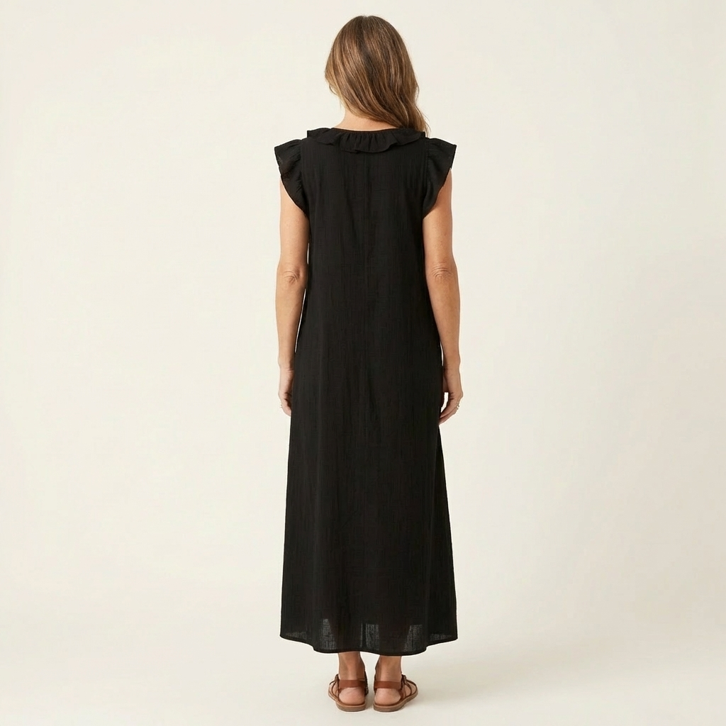 Josette | Robe Maxi en Lin avec Volants et Décolleté en V