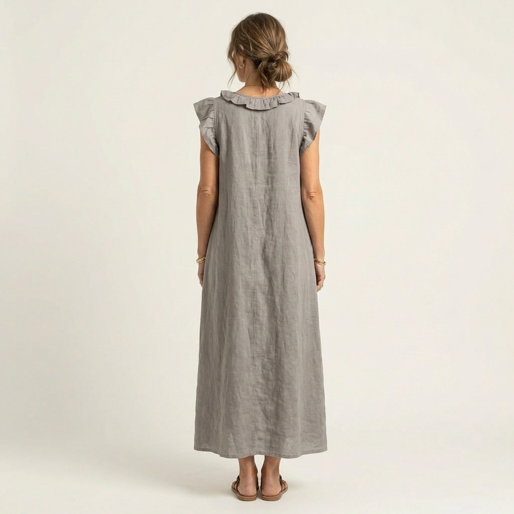 Josette | Robe Maxi en Lin avec Volants et Décolleté en V