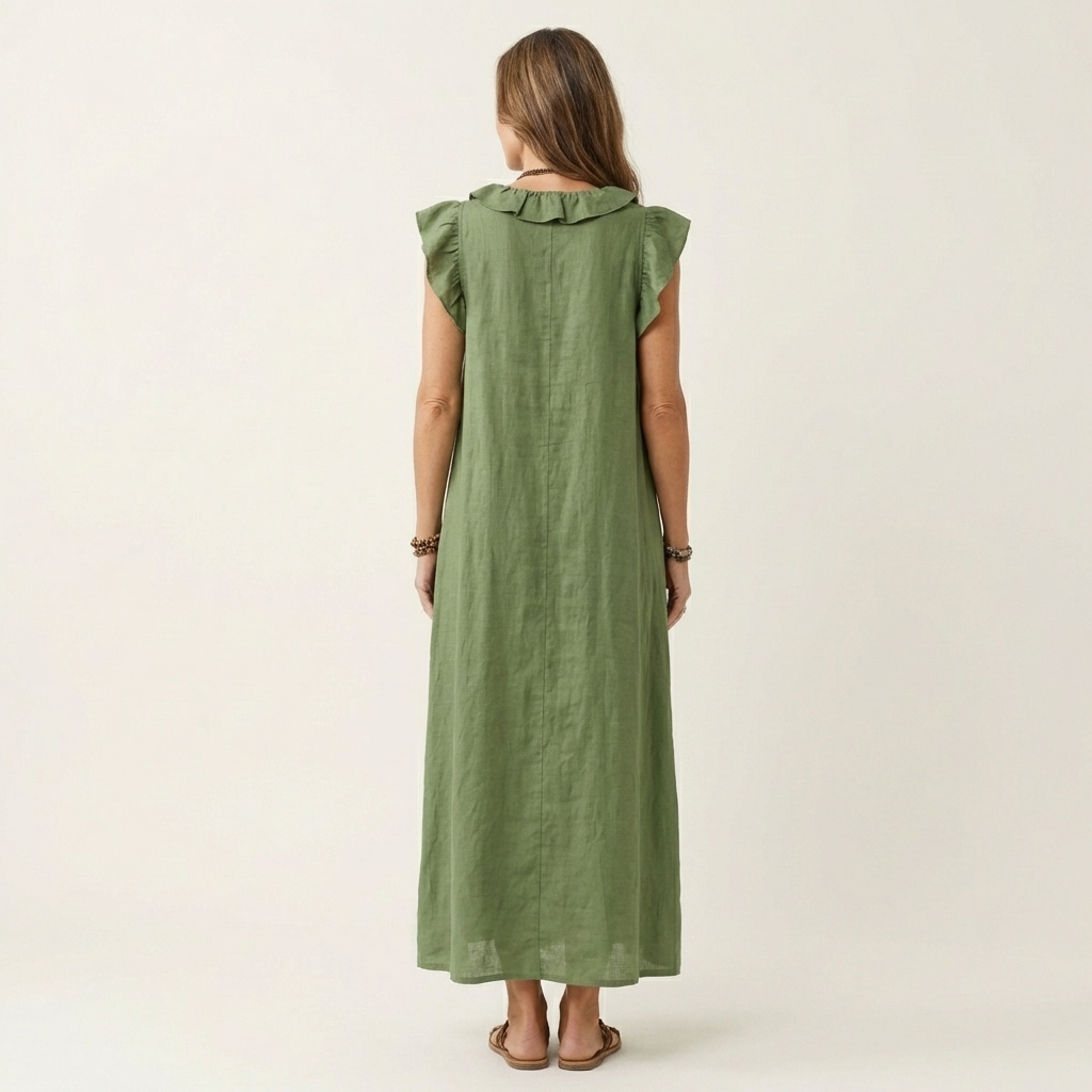 Josette | Robe Maxi en Lin avec Volants et Décolleté en V