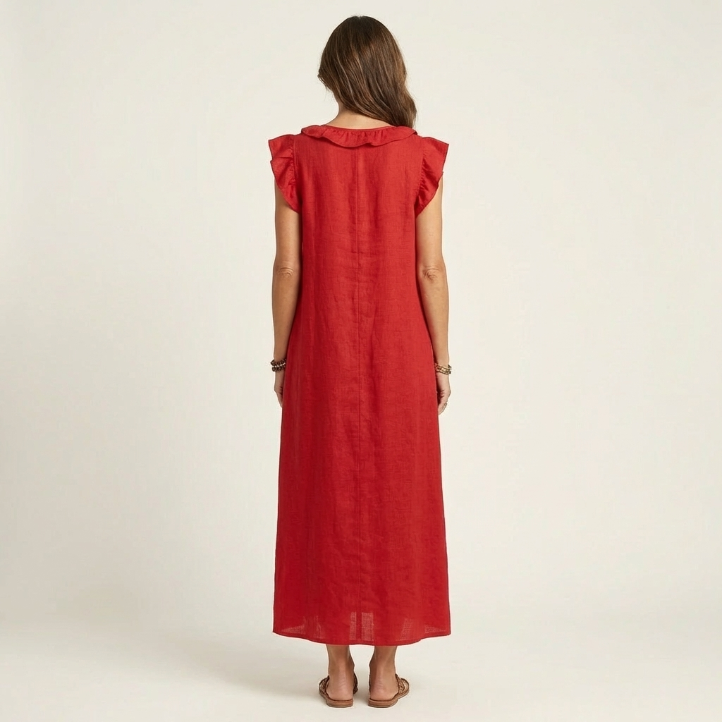 Josette | Robe Maxi en Lin avec Volants et Décolleté en V