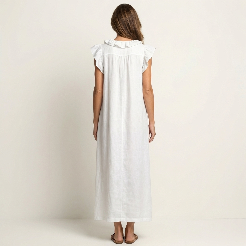 Josette | Robe Maxi en Lin avec Volants et Décolleté en V