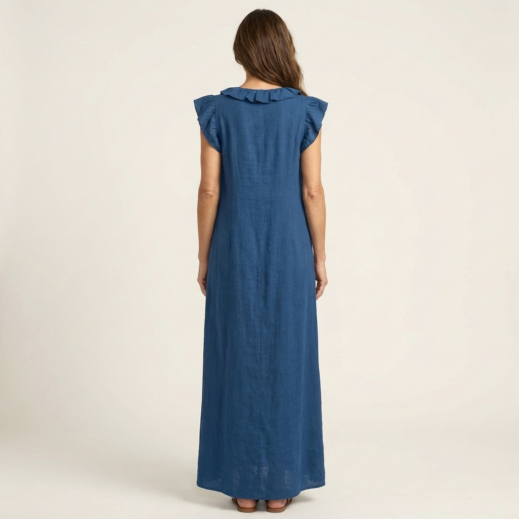 Josette | Robe Maxi en Lin avec Volants et Décolleté en V